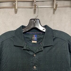 VTG Callaway Polo Shirt Men XL Green Italy Plaid AOP Geometric Slim 80's Two-Ply